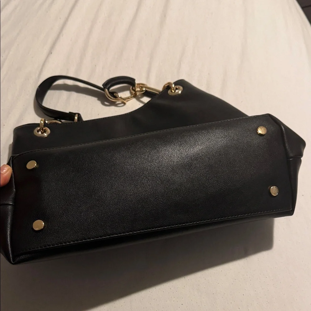 INC International Concepts Black Shoulder Bag with Gold Rings